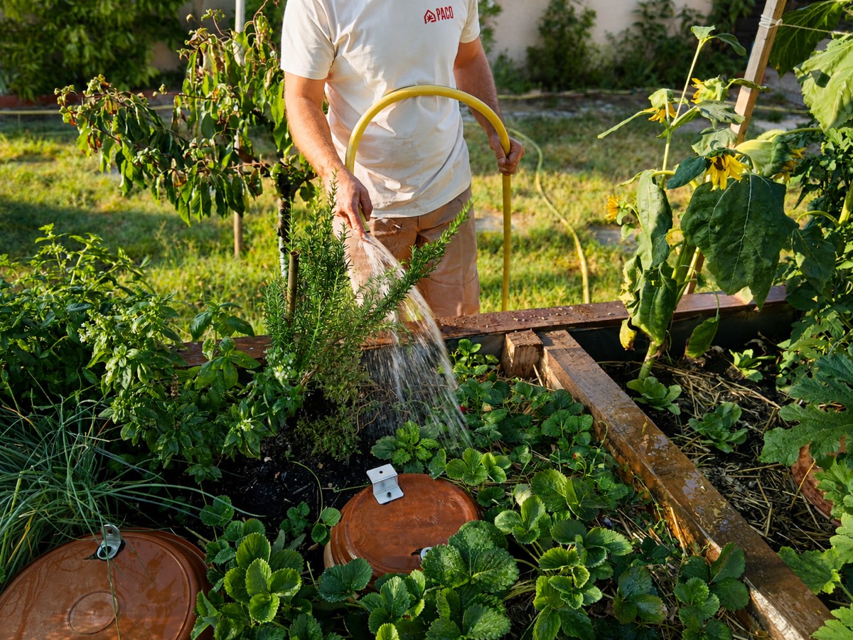 Un helpeur PACO arrose le potager d'un particulier